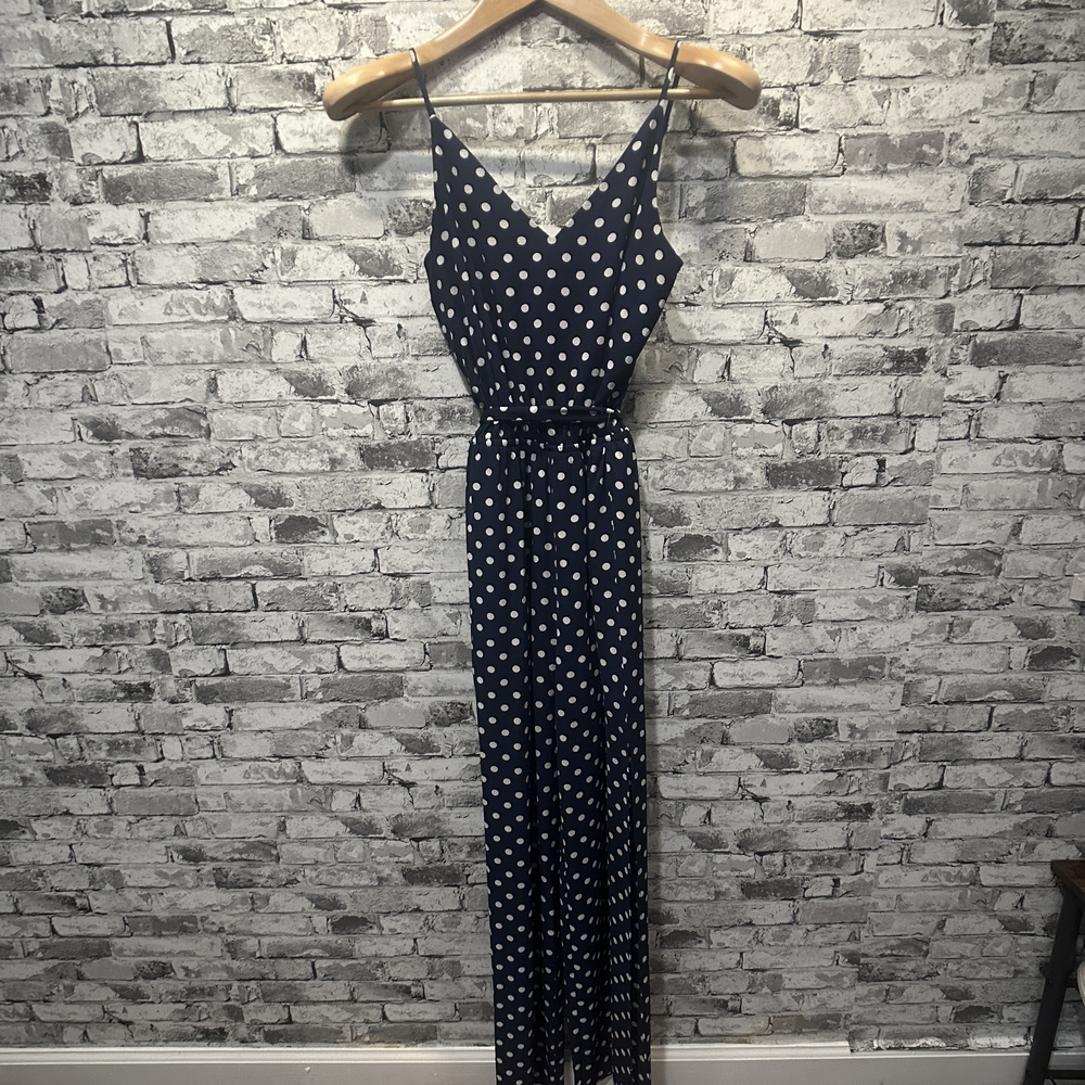 EUC One Clothing Los Angeles Navy Polka Dot Jumpsuit Size XS - Picture 5 of 14